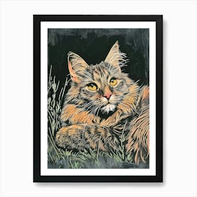 Laperm Cat Relief Illustration 1 Art Print