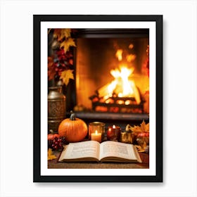 Cozy Handwritten Thanksgiving Greeting Nestled Within An Ornate Autumnal Border Featuring A Rich (4) Art Print