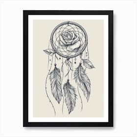 English Rose Dreamcatcher Line Drawing 5 Art Print