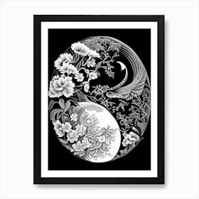 Repeat Yin and Yang 5 Linocut Art Print