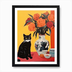 Carnation Flower Vase And A Cat, A Painting In The Style Of Matisse 3 Art Print