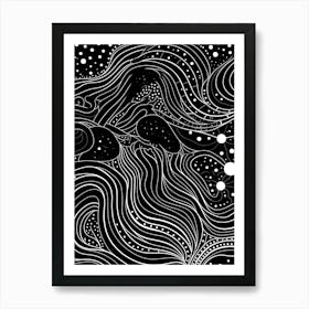 Wavy Sketch In Black And White Line Art 10 Art Print