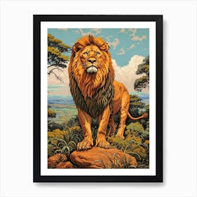 African Lion Relief Illustration Symbolism 1 Art Print