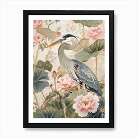 Heron On Lotus Art Print