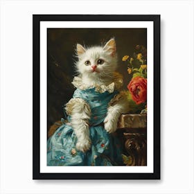 Cat In Blue Ruffled Dress Rococo Inspired 3 Art Print