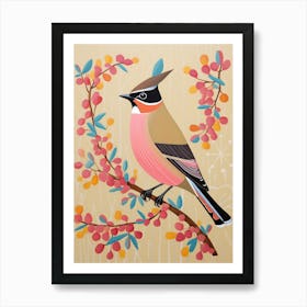 Pink Scandi Cedar Waxwing 2 Art Print