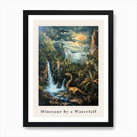 Dinosaur By A Waterfall Painting 2 Poster Art Print