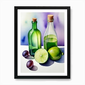 Lime and Grape near a bottle watercolor painting 14 Art Print