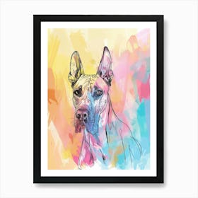 Great Dane Dog Pastel Line Watercolour Illustration  4 Art Print