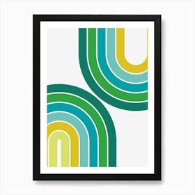 Midcentury Modern Geometric Rainbow Xiii In Greenery Gold 01 Art Print
