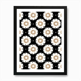 Doily Flowers Cream Caramel Black Art Print