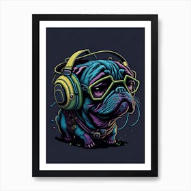 Pug Dog With Headphones Poster