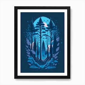 A Fantasy Forest At Night In Blue Theme 44 Art Print