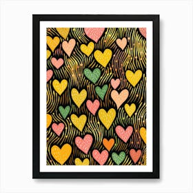 Linocut Style Heart Pattern Art Print