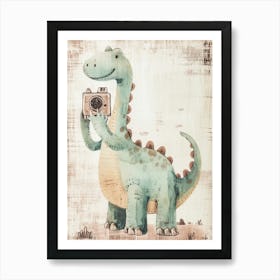 Dinosaur Taking A Photo With A Camera Textured Painting Art Print