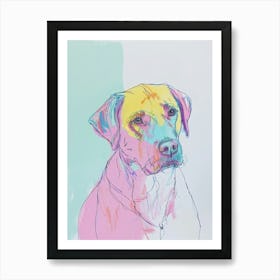 Labrador Dog Neon Pastel Line Illustration Art Print