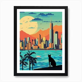 Mumbai, India Skyline With A Cat 1 Art Print