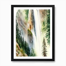 Horsetail Falls, United States Water Colour  (1) Art Print