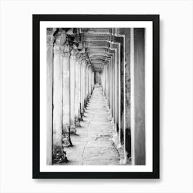 Cambodian Ancient Temple Angkor Wat Corridor with Pillars Art Print