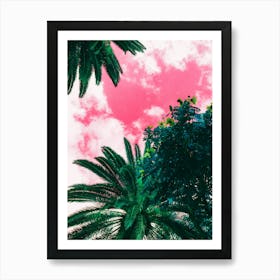Pink Sky With Palm Trees Art Print