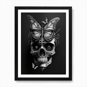 Skull With Butterfly 3 Motifs Pink Stream Punk Art Print