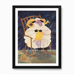Sheep with Crochet Needle Vintage Poster Art Print