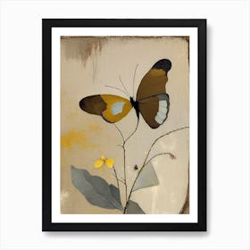 Butterfly And 1, Flowers Symbol Abstract Painting Art Print