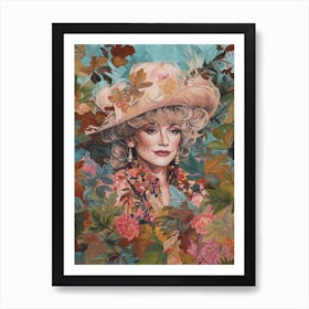 Floral Handpainted Portrait Of Dolly Parton  1 Art Print