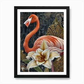 Greater Flamingo And Canna Lily Boho Print 1 Art Print