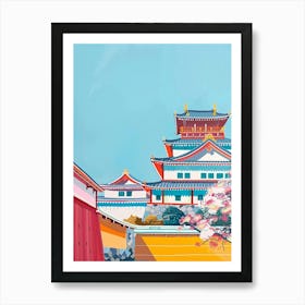 Shurijo Castle Okinawa Colourful Illustration Art Print