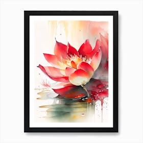 Red Lotus Storybook Watercolour 2 Art Print