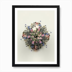 Vintage Spanish Jasmine Flower Wreath on Ivory White n.1964 Art Print