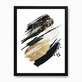 Gold And Black Brush Strokes 35 Art Print