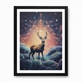 cosmic surrealism animal portrait of a deer under stars Art Print