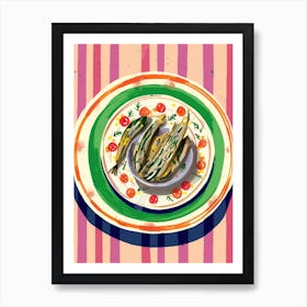 A Plate Of Cucumbers, Top View Food Illustration 1 Art Print