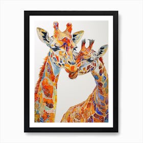 Geometric Colourful Giraffe & Calf 1 Art Print