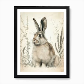 English Angora Blockprint Rabbit Illustration 5 Art Print
