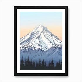 Mount Shasta Usa Color Line Drawing (7) Art Print
