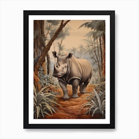 Rhino In The Trees At Sunset Realistic Illustration 4 Art Print