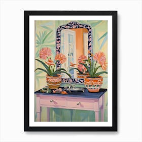 Bathroom Vanity Painting With A Peacock Flower Bouquet 4 Art Print