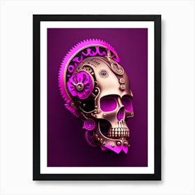 Skull With Steampunk Details 1 Pink Mexican Art Print