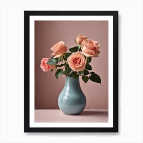 A Vase Of Pink Roses 23 Art Print