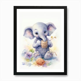 Elephant Painting Knitting Watercolour 3 Art Print