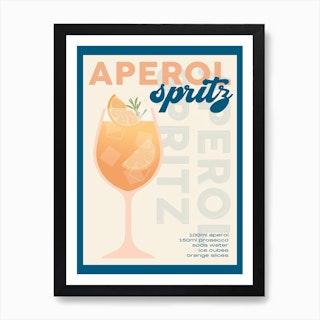 Cream And Blue Aperol Spritz Cocktail Art Print
