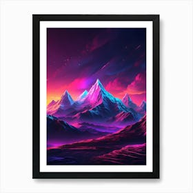 Neon Mountain Landscape Art Print