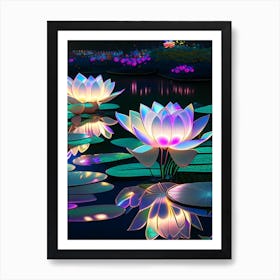 Lotus Flowers In Park Holographic 4 Art Print