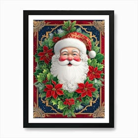 Santa Claus Wreath Style William Morris Art Print