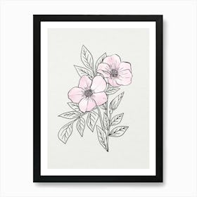 Pink Flowers On A White Background Stock Illustration Art Print