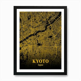 Kyoto Gold City Map 1 Art Print