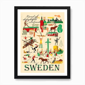 Sweden, Land Of Wonderful Contrasts, Collage Art Print